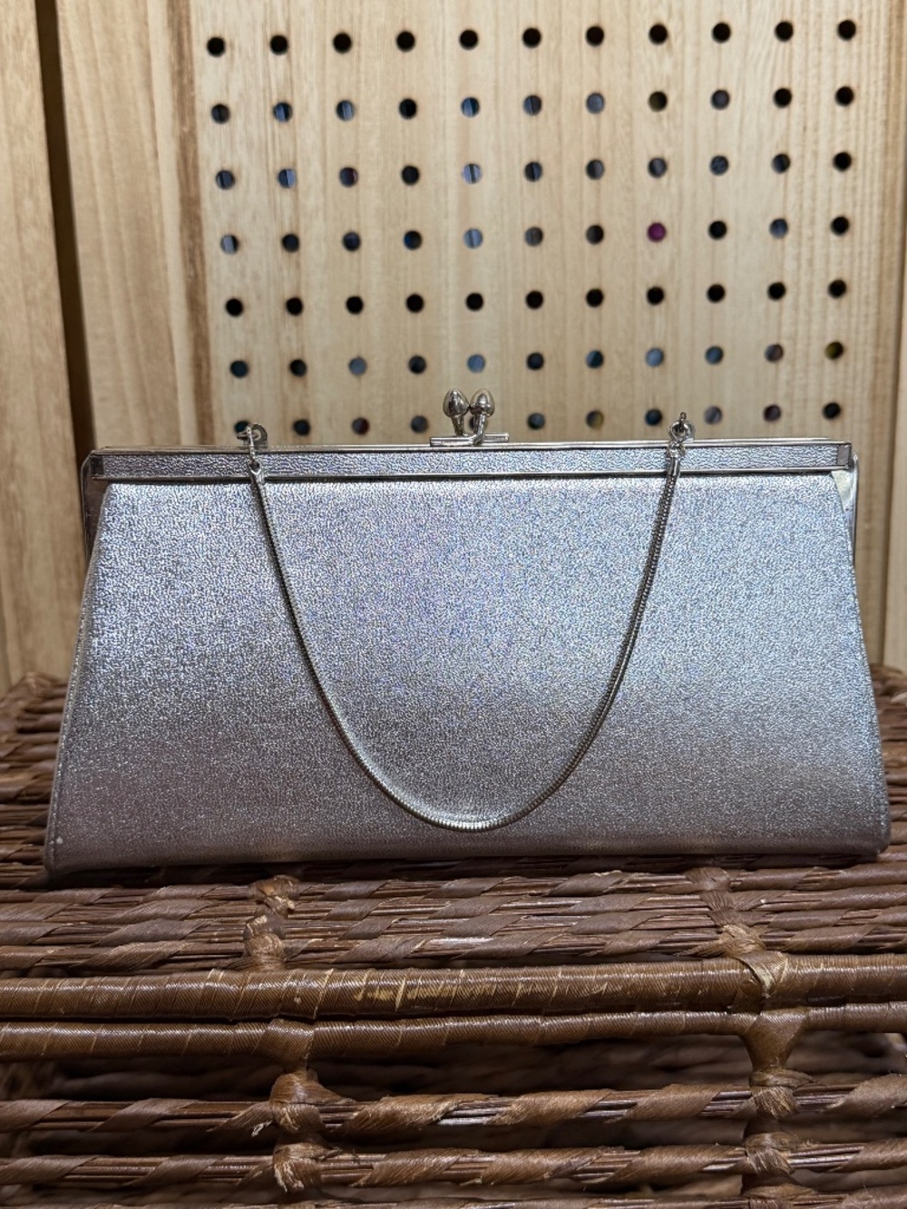 Vintage Andé 1950s 60s Silver Metallic Evening Bag Clutch Old Hollywood